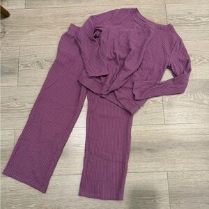 Purple Ribbed Knit Lounge Set